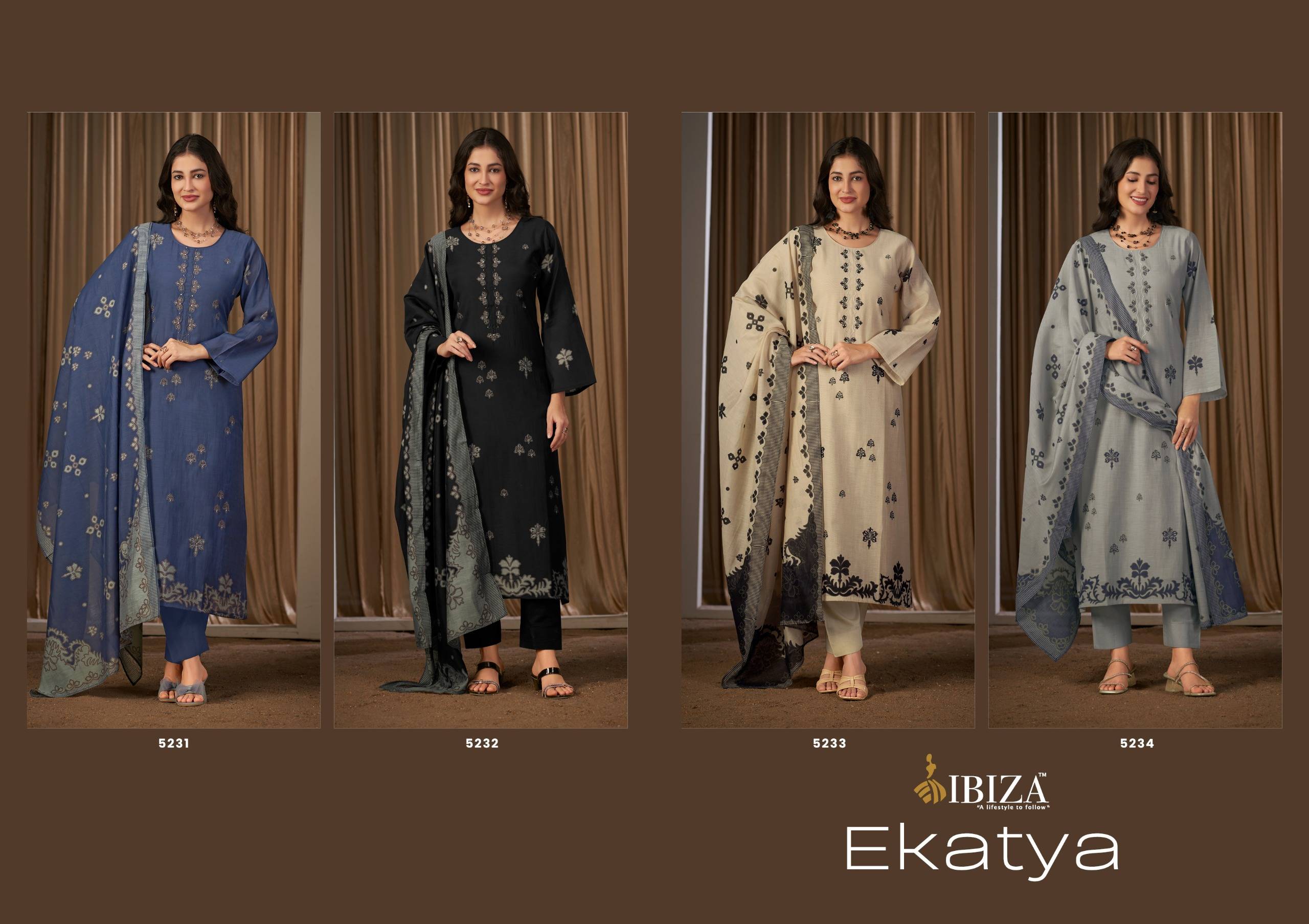 EKATYA By IBIZA 5231 To 5234 Series Beautiful Festive Suits Stylish Colorful Fancy Casual Wear PURE MUSLIN Digital Print Dresses At Wholesale Price